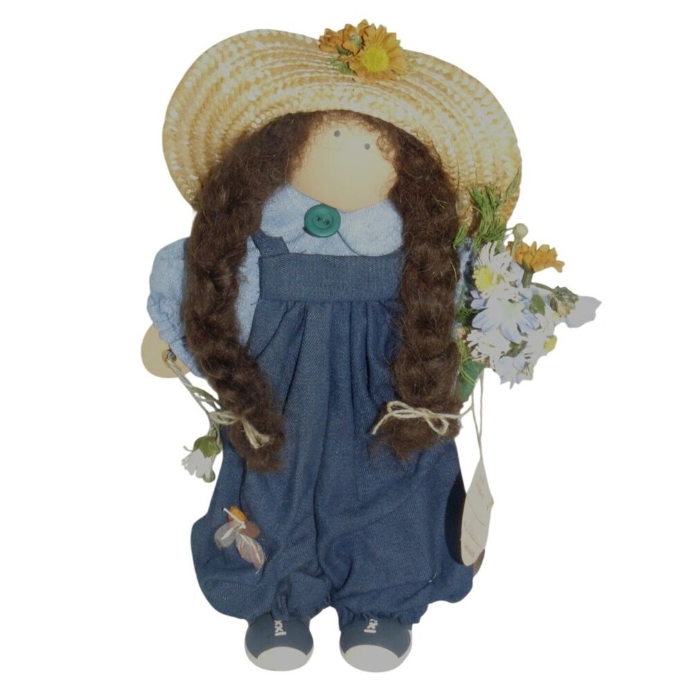 Lizzie High 1996  Wooden Folk Doll Maisie Bowman Accessories Tag Handcrafted Vtg